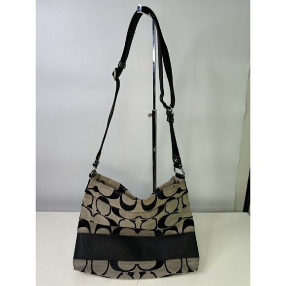 Coach Signature Authentic Khaki Brown Stripe Crossbody File Bag F-19220 Purse - Picture 3 of 10